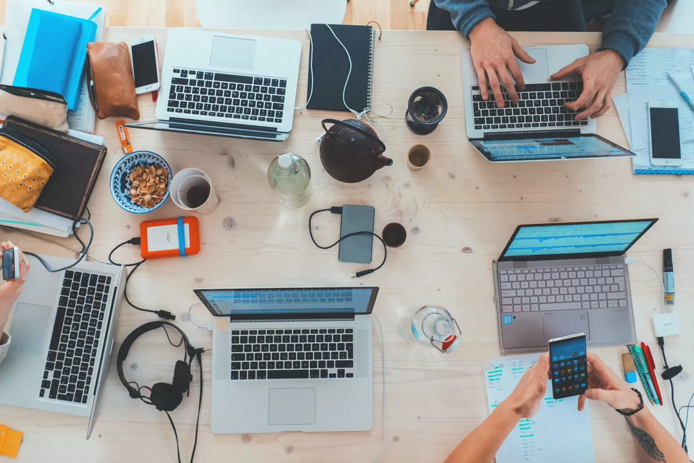 Desk with laptops